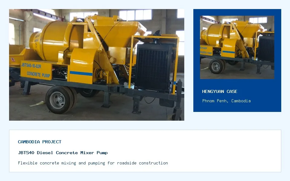 JBTS40 Pompe Malaxeur a Beton Diesel - Projet de pompe malaxeur a beton en Cambodge